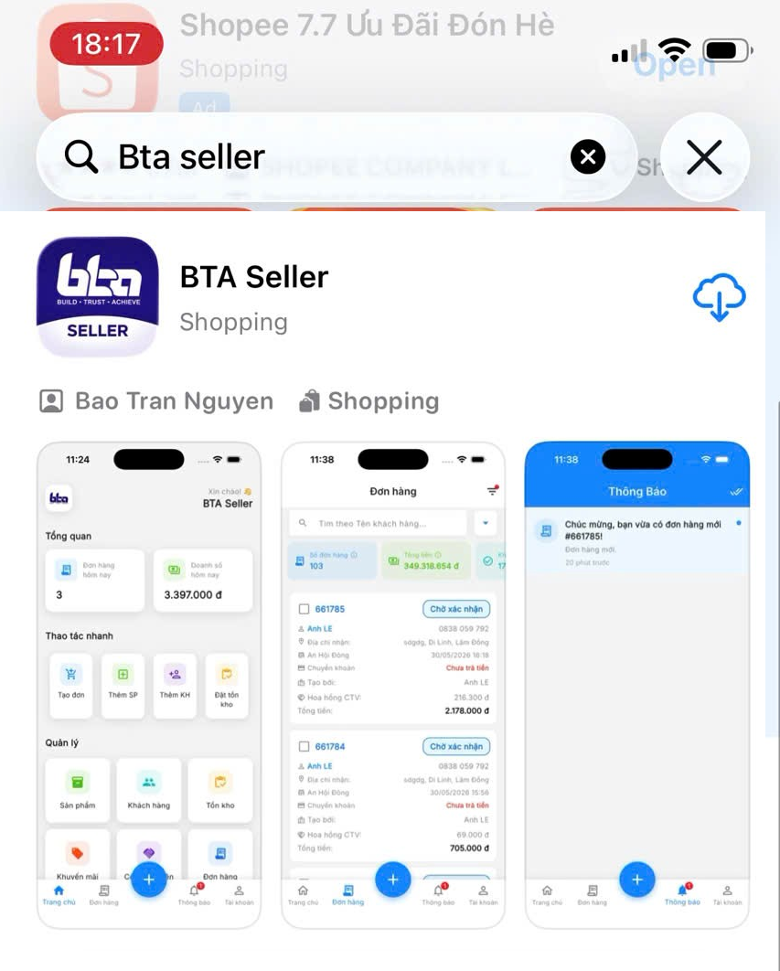 Tìm BTA Seller trên App Store